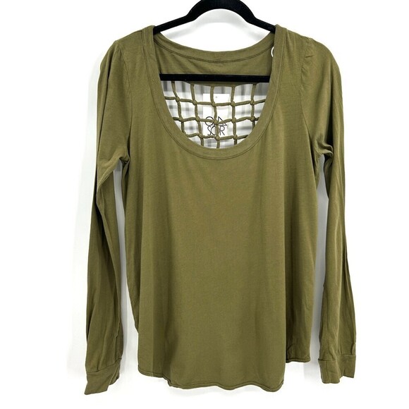 NWT CHASER Olive Green Jersey Open Knot Back Long Sleeve Top Size Small - Picture 2 of 3